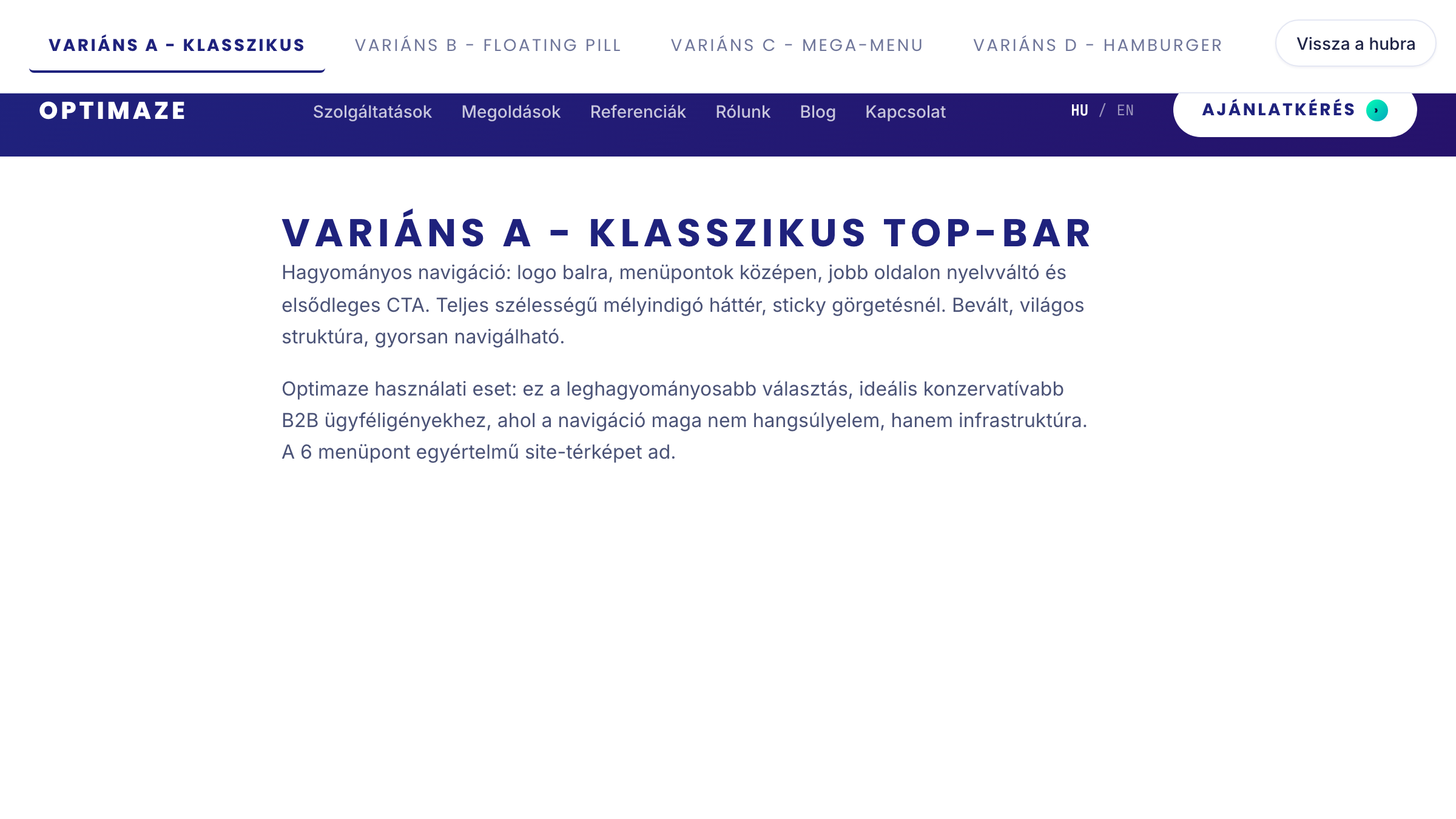 Navbar szekció előnézet