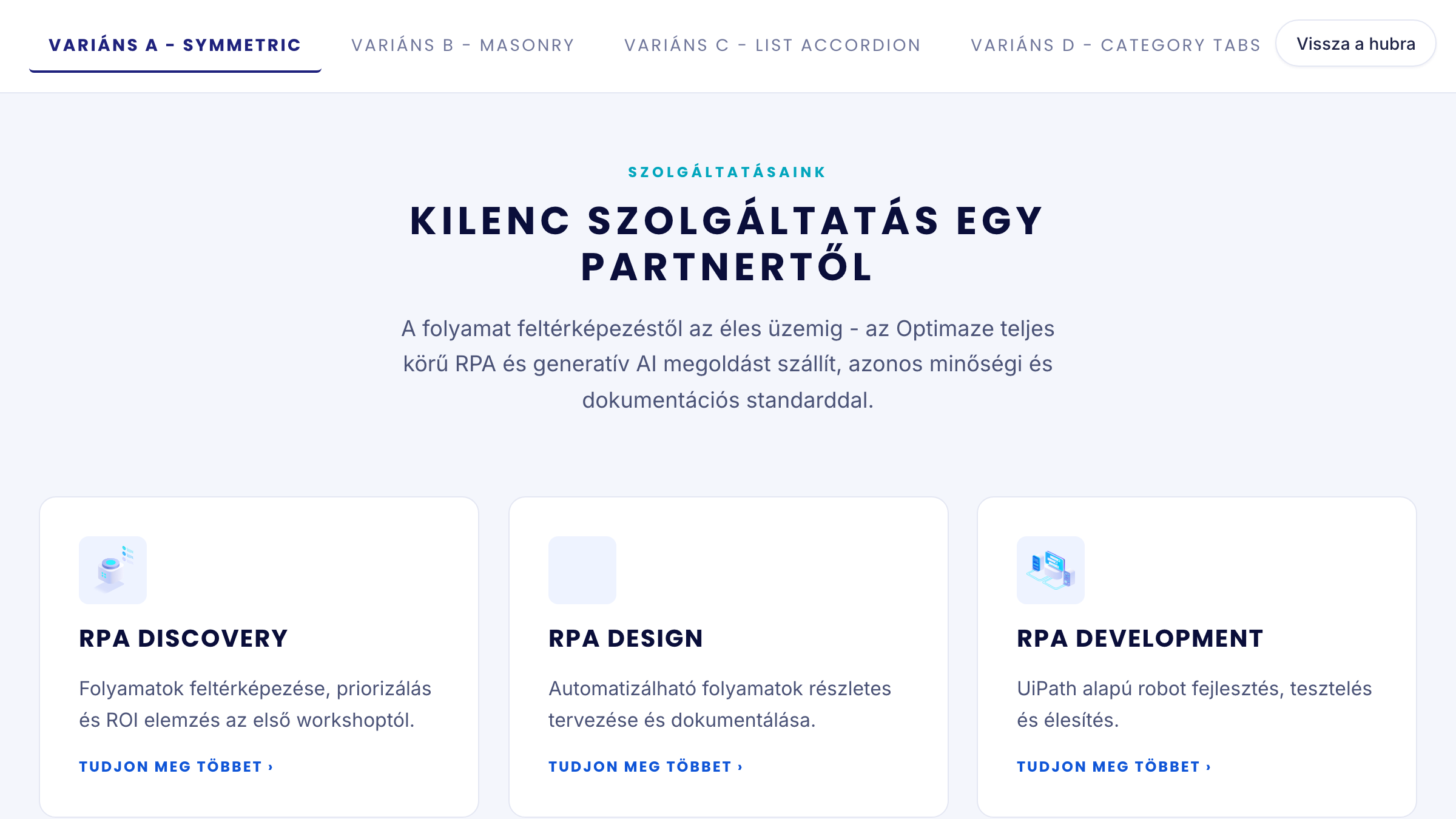 Services grid szekció előnézet
